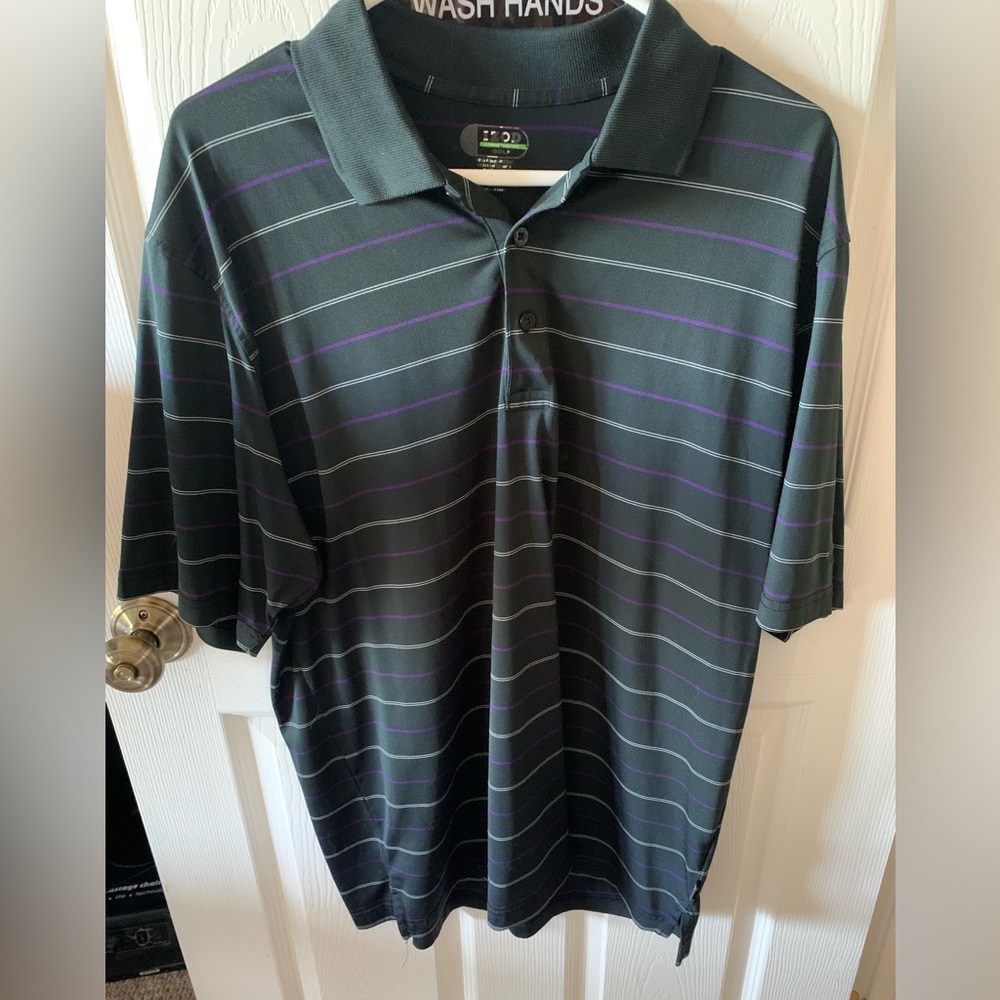 Izod Black and Purple Striped Golf Polo Shirt